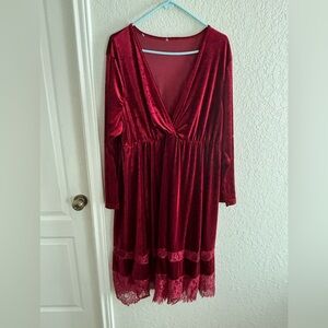 SHEIN Curve Burgundy Lace Dress
